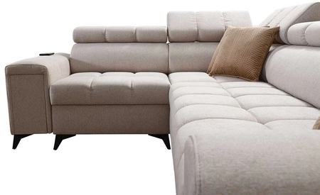 Ecksofa mit Schlaffunktion Bolmso III braun linkes Ecksofa mit Bettzeugcontainer Vollauszug in der Seite des Möbels