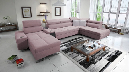 Ecksofa mit Schlaffunktion Dafni V lavendelrosa links geflochten bequemes und praktisches Ecksofa mit verstellbaren Kopfstützen
