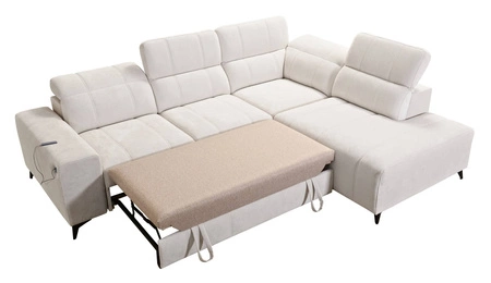 Ecksofa mit Schlaffunktion Penejos VII creme rechts stilvolles Ecksofa mit Bettzeugablage komfortable verstellbare Kopfstützen