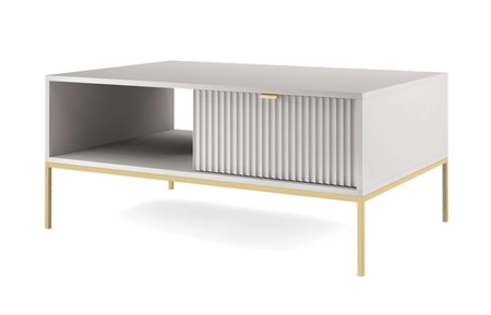 Couchtisch Lovro grau mit Schubladen modernes Design auslaufsichere Platte goldene Metallbeine