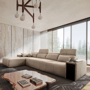 Ecksofa mit Schlaffunktion Tesalia XII beige links modernes Design komfortable Schiebelehne Schublade in der Seite des Möbels