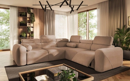 Ecksofa mit Schlaffunktion Cantare III Lux Lachs rechts stilvolles und bequemes Ecksofa für das Wohnzimmer mit hochklappbarer Fußstütze