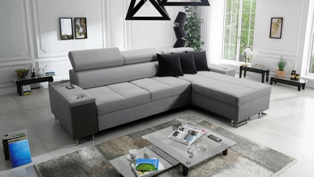 Ecksofa mit Schlaffunktion Dafni Grau rechtsseitig geflochten bietet Komfort und Funktionalität während der täglichen Erholung