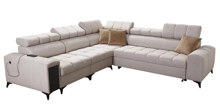 Ecksofa mit Schlaffunktion Bolmso III blau linkes Ecksofa mit Bettzeugcontainer Vollauszug in der Seite des Möbels