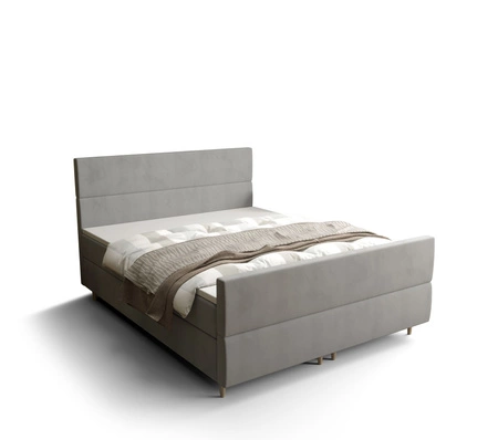Boxspringbett Benet 140x200 hellgrau im modernen skandinavischen Stil mit markantem Kopf- und Fußteil