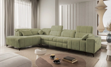 Ecksofa mit Schlaffunktion Penejos XI olive links komfortables Ecksofa mit verstellbaren Kopfstützen und zwei Bettkästen