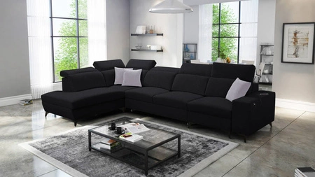 Ecksofa mit Schlaffunktion Kelly Sleek XI schwarz linke Seite stilvolles und bequemes Ecksofa aus strapazierfähigem Webstoff