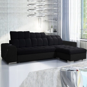 Ecksofa mit Schlaffunktion Luigi schwarz / schwarzes Öko-Leder rechtes Ecksofa mit zwei Bettkästen Stoff mit einer interessanten Struktur