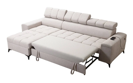 Ecksofa mit Schlaffunktion Bolmso grau linkes Ecksofa mit zwei Bettkästen praktische Schublade in der Seite des Möbels