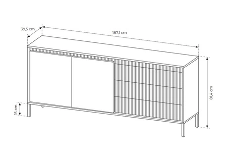 Kommode Sesti 187 cm schwarz funktionelle und geräumige Kommode mit einem einzigartigen Design ideal für das Wohnzimmer Schlafzimmer oder Flur