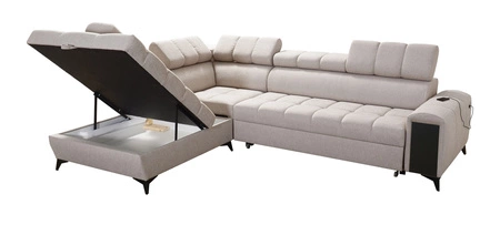 Ecksofa mit Schlaffunktion Bolmso VII mintgrün links elegantes Ecksofa für Wohnzimmer mit Schublade und Bettzeugbehälter