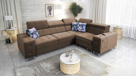 Ecksofa mit Schlaffunktion Hampton II hellbraun rechts stilvolles Ecksofa Bett weiche Polsterung Stoffart Samt