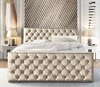 Polsterbett Viamao 140x200 beige mit Container im modernen skandinavischen Stil mit gestepptem Kopfteil und Fußteil 