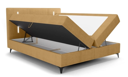 Boxspringbett Norco 180x200 gelb stilvolles Bett mit Staukasten Beleuchtung im Kopfteil fügt eine einzigartige Note