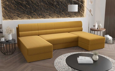 Ecksofa mit Schlaffunktion Fogu U Honig-Gelb komfortables und stilvolles Ecksofa mit einfachem Design Cordstoff Bettzeug Container