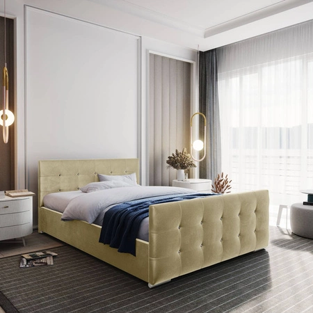 Polsterbett Alford 160x200 beige mit Container im modernen skandinavischen Stil mit gestepptem Kopfteil und Fußteil mit Kristallen