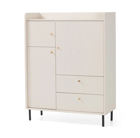 Kommode Ferdi 104 cm beige sand originelles Design hohe obere Kante der Kommode auf Metallbeine gesetzt