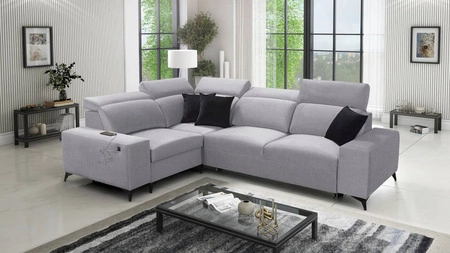 Ecksofa mit Schlaffunktion Kelly Sleek II grau Esche links elegantes Ecksofa für Wohnzimmer aus gewebtem Stoff