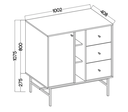 Schubladenkommode Kioto III 100 cm beige modernes Design praktische Einlegeböden goldene Griffe stabiler Metallrahmen