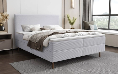 Boxspringbett Totti 180x200 grau Esche stilvolles Bett mit Bettzeug Lagerung dreidimensional gestreiften Stoff