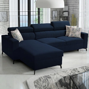 Ecksofa mit Schlaffunktion Savona navy blue links komfortables und elegantes Ecksofa mit verstellbaren Kopfstützen Ziernähte