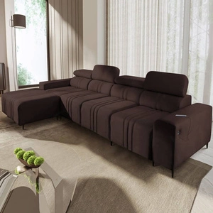 Ecksofa mit Schlaffunktion Castel XII braun linke Seite stilvolles und bequemes Ecksofa für Wohnzimmer funktionelle verstellbare Kopfstützen