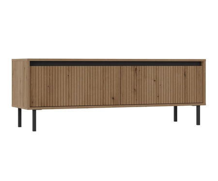 Osaka Wandschrank Eiche evoke / schwarz minimalistisches Design akzentuiert durch trendige Farben hohe Metallbeine schwarz geschmackvoll geriffelte Front