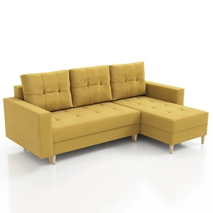 Ecksofa mit Schlaffunktion Vaso senfgelb Universal-Ecksofa für Wohnzimmer im skandinavischen Stil großes Bettzeugfach