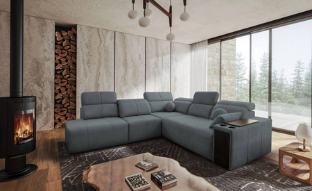 Ecksofa mit Schlaffunktion Tesalia IX grau links modernes Design komfortable Schiebelehne Schublade in der Seite des Möbels