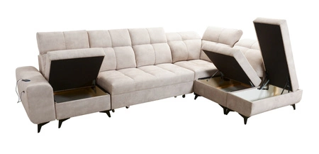 Ecksofa mit Schlaffunktion Buffalo XI honey rechte Seite stilvolles Ecksofa mit drei Bettkästen Velourstoff