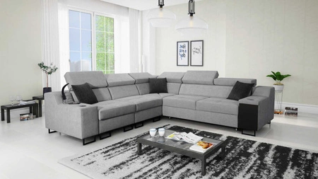 Ecksofa mit Schlaffunktion Alcamo III grau links funktionelles Ecksofa mit einer Schublade in der Seite zwei Behälter für Bettzeug