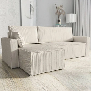 Ecksofa mit Schlaffunktion Rebenes beige Universal-Ecksofa dreidimensionaler Stoff mit ausdrucksstarken Streifen Bettzeug-Container