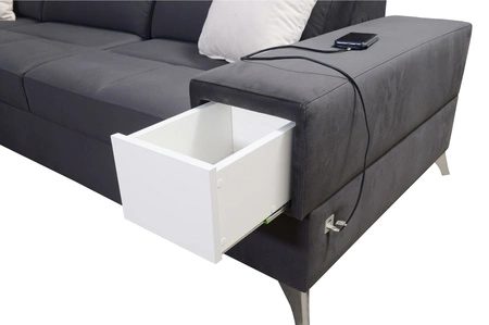 Ecksofa mit Schlaffunktion Elgin graphite linkes Ecksofa mit verstellbaren Kopfstützen praktische Schubladen in den Möbelseiten