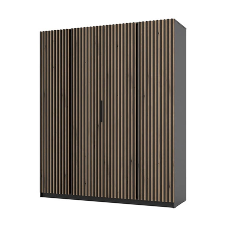 Kleiderschrank Kastano XV 200 cm schwarz / Eiche evoke modernes Design Türen mit schwarzen Lamellen dekoriert ideale Garderobe für Schlafzimmer