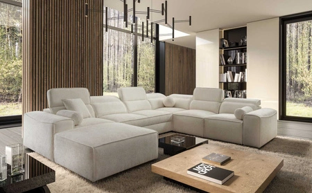 Ecksofa mit Schlaffunktion Viano VIII creme links modernes Ecksofa mit interessantem Design Container für Bettzeug
