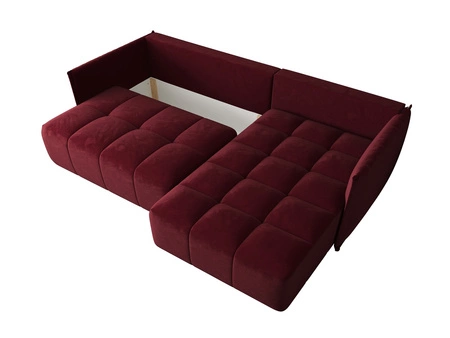 Ecksofa mit Schlaffunktion Oroso kastanienbraun rechte Seite weicher Samtstoff mit hydrophober Beschichtung Bettzeugbehälter