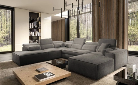 Ecksofa mit Schlaffunktion Viano X grau rechts Design Ecksofa für Wohnzimmer im modernen Stil verstellbare Kopfstützen