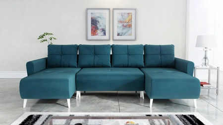 Ecksofa mit Schlaffunktion Felicie U türkis stilvolles und elegantes Ecksofa das sich in skandinavische Stilrichtungen einfügt