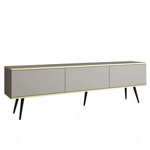 TV-Schrank Luxury 175 cm Korpus in grauem, elegantem Design mit goldener Zierleiste Schrank auf schwarzen Metallfüßen