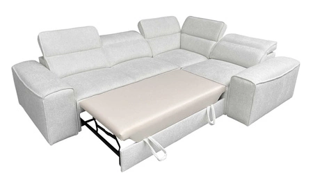 Ecksofa mit Schlaffunktion Viano II Lux hellgrau rechtshändiges Designer-Ecksofa für das Wohnzimmer mit bequemer ausziehbarer Fußstütze