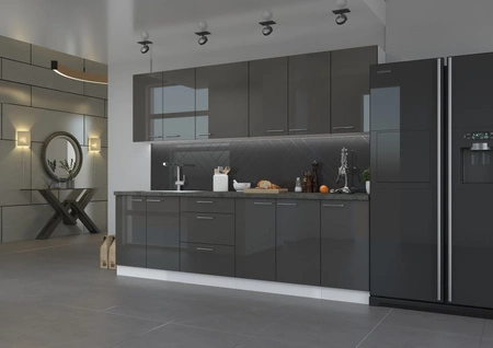 Milo 260 cm Küchenmöbel Set glänzende Fronten einzigartiges Design der Schränke wird das Innere einer jeden Küche passen