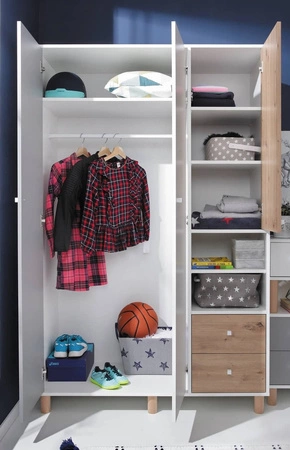 Möbelset Beja weiß / Eiche artisan / grau ideal für ein Jugend- oder Kinderzimmer in einem trendigen Stil