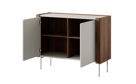 Kommode Tantuni 105 cm warmia nussbaum / beige stilvolle und elegante Kommode mit abgerundeten Fronten stabile Metallbeine