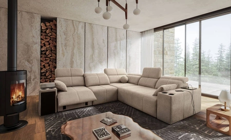 Ecksofa mit Schlaffunktion Tesalia III Lux beige links komfortables Ecksofa mit ausziehbarem Fußteil Schiebefunktion der Rückenlehne