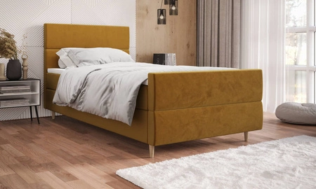 Boxspringbett Benet 120x200 Senfgelb im modernen skandinavischen Stil mit gepolstertem Kopf- und Fußteil Bett mit Staukasten
