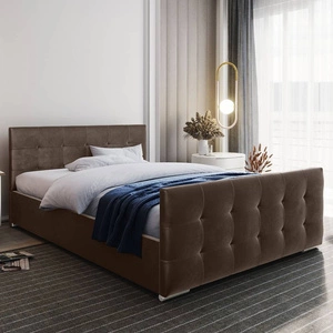 Polsterbett Verlan 180x200 hellbraun mit Stauraum im modernen skandinavischen Stil mit gestepptem Kopf- und Fußteil