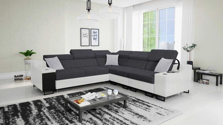 Ecksofa mit Schlaffunktion Alcamo III graphit / weiß rechts Funktions-Ecksofa mit einer Schublade in der Seite zwei Behälter für Bettzeug