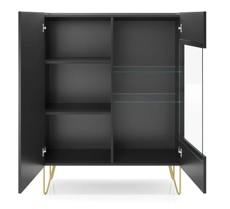 Vitrine Madisonum 97 cm Schwarzer Graphit / Schwarzer Königs-Marmor Modernistisches Design Elemente aus gehärtetem Sicherheitsglas