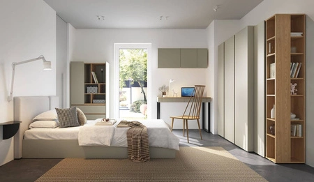 Bücherregal mit Schubladen Paguro 80 cm Eukalyptus / eiche baltic dune elegantes Design stabile hohe Beine Bücherregal mit Türen und Schubladen