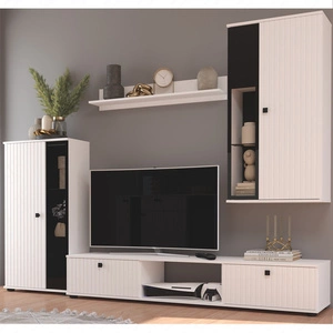 Senja weißer Hängeschrank modernes Design dekorative geriffelte Fronten mit Metallgriffen